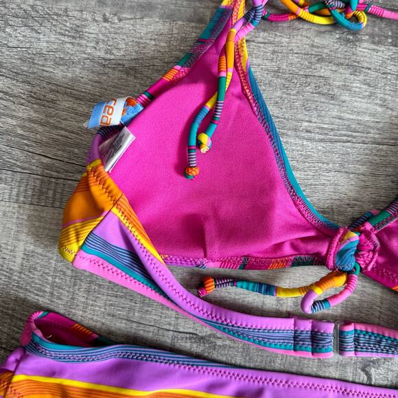 Inmocean Bright Rainbow Striped Bikini Set Juniors L Halter Triangle Top 2 Piece - Picture 9 of 10